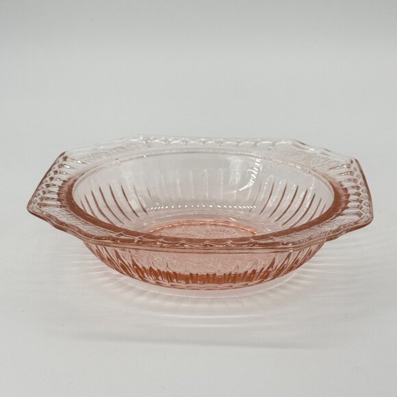 Vintage Mayfair Open Rose Pink Depression Glass Small Square Fruit Bowl - Picture 1 of 10